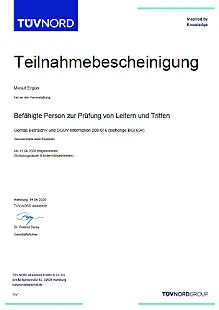 Fachliche Qualifikation TÜV Nord Prüfung von Leitern und Tritten Rhein-Kreis Neuss – BM Prüfservice